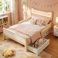 Children's Bed 90x190 Cm With Cat Ears, Headboard & RGB LED Lighting, Slatted Frame, Flexible Drawer & Storage Compartment Can Be Mounted Left Right, Child-proof Safety Gate, In White And Oak, Without