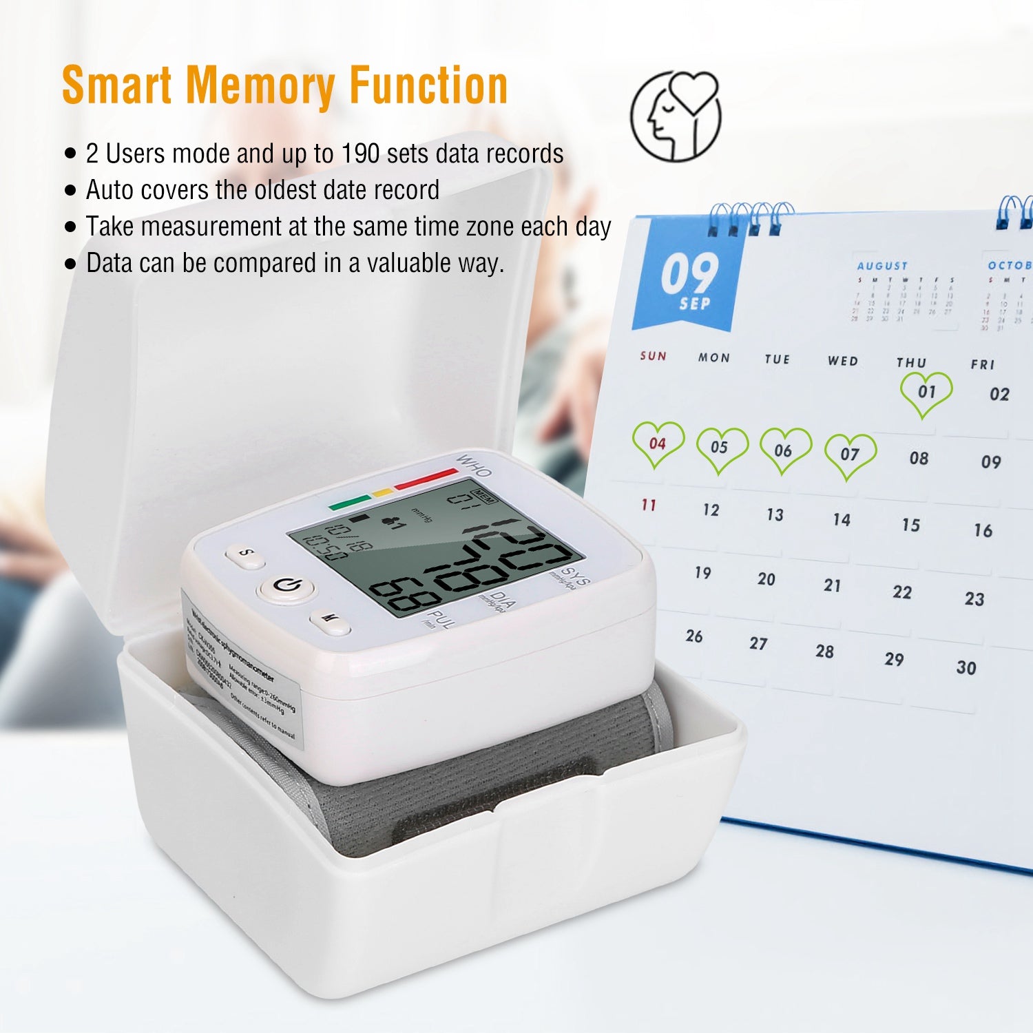 1Pc Blood Pressure Monitor Wrist Digital High Blood Pressure Cuff Heartbeat Tester With 90x2 Reading Memory 2In LCD... — kaufen online Deutschland