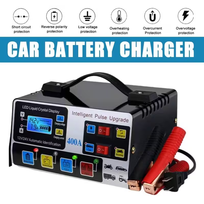400W Heavy Duty Smart Car Battery Charger - Automatic 12V 24V Pulse Repair Trickle Charger With 6 Safety Protections