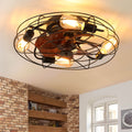 Caged Ceiling Fan With Light, 20'' Farmhouse Low Profile Ceiling Fan Lights With Remote Control, Modern Enclosed 4x E26 Bulb Ceiling Fans With Reversible Motor Living Room Bedroom Kitchen, Black