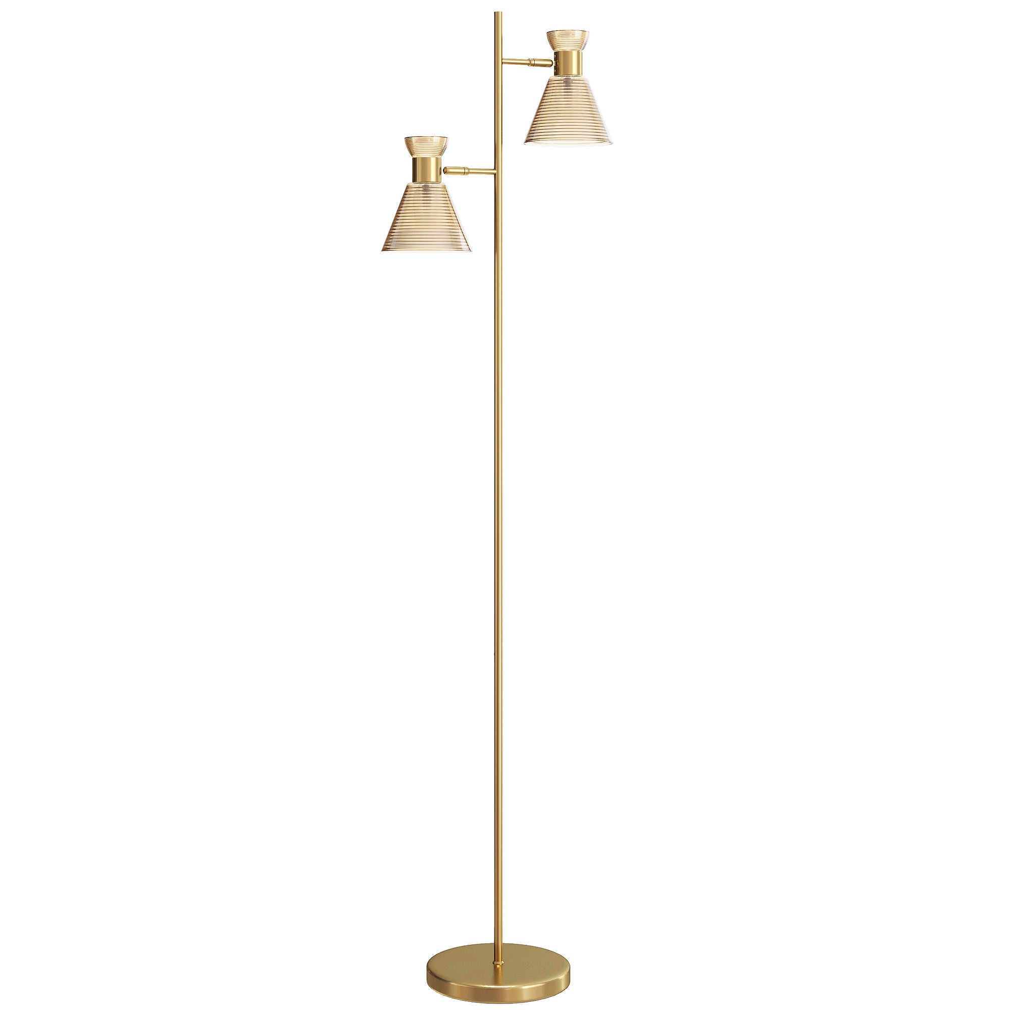 Floor Lamp With Adjustable Dual Head, Modern Standing Lamp With Floral Glass Shades And Foot Switch For Living Room Bedroom, E27 Socket, Bulb Not Included, Gold Tone