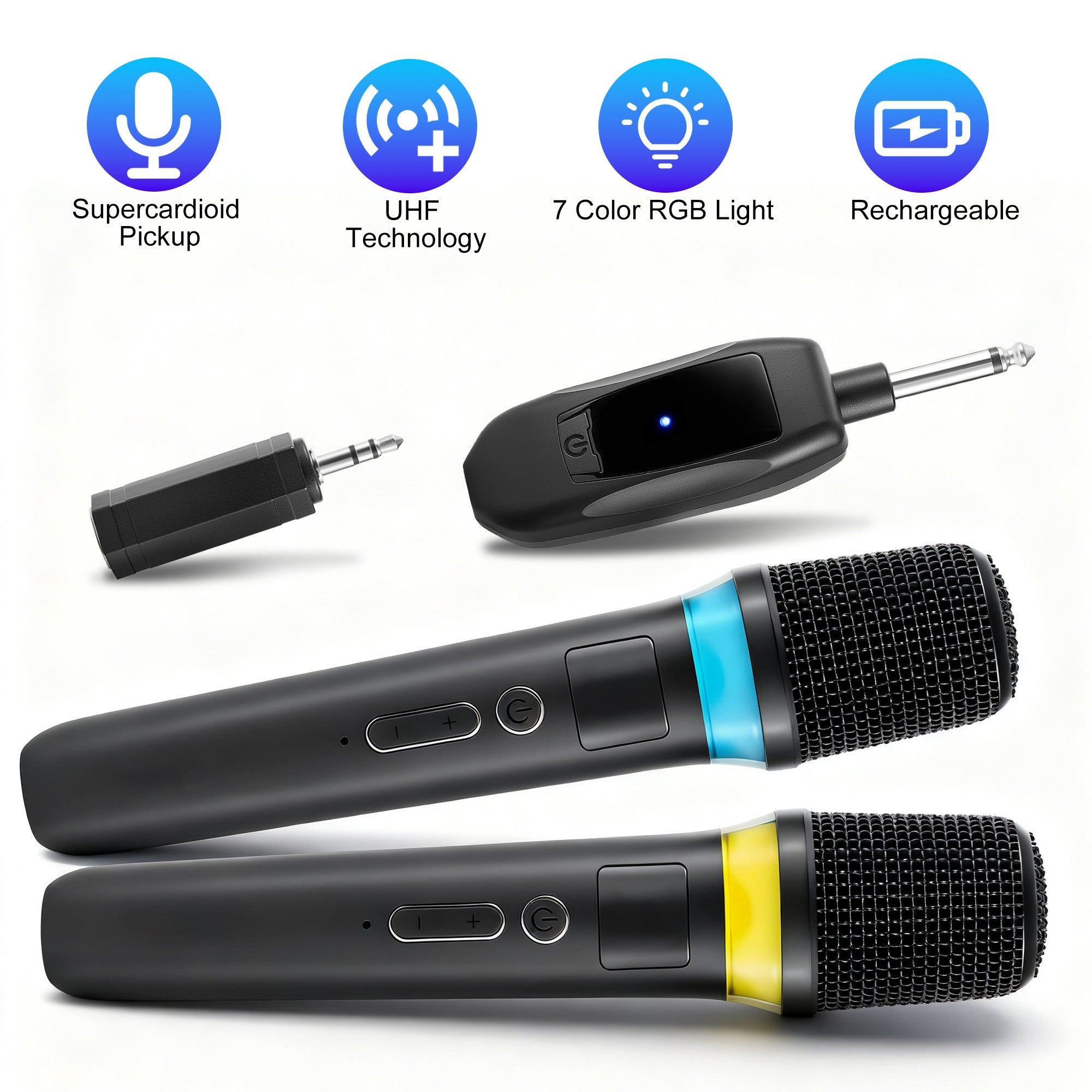 2Pc 2.4G Wireless Microphones UHF Wireless Microphones Metal Handheld Dynamic Mics With 164FT Range RGB Light For...
