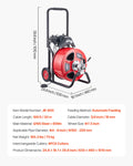Drain Cleaner Machine 100 FT X 3/4 Inch, Auto Feed Sewer Snake Auger On Wheels, Portable Drain Cleaning Machine With 4 Cutters & Air-activated Foot Switch For 4" To 8" Pipes