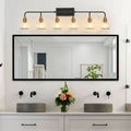48in  Modern 6-Light Vanity Wall Sconce - Black And Gold Bathroom Light Fixture With Clear Glass Shades, Industrial Wall Mounted Lamp For Mirror, Vanity, And Living Spaces  Bulb Not Included