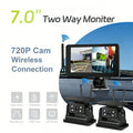 Wireless 7 Inch Two Way IPS Monitor Solar Power Charging HD 720P Backup Camera 2CH System Night Vision IP68 Waterproof Wide View Reverse Cameras