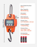 Digital Crane Scale, 660 Lbs/300 Kg Max Capacity, Handheld Hanging Scale With Cast Aluminum Case & LCD Display, 0.1 Lbs Division & 3 Unit Switch, Portable Design For Farm Hunting Fishing, Orange