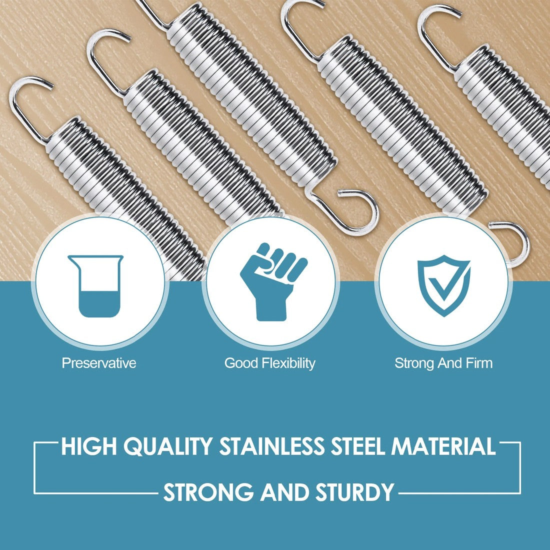 Set Of 35 Trampoline Replacement Springs, Heavy-Duty Galvanised 5.5 14cm Silver