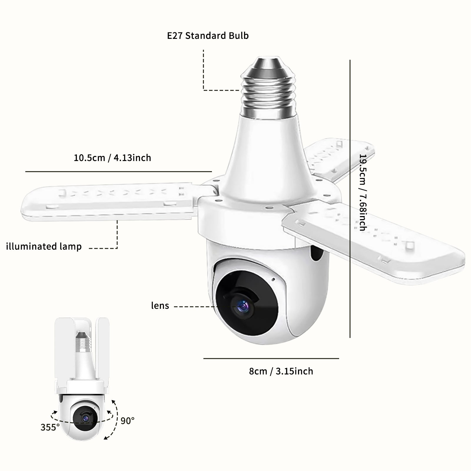 3-Leaf Fan Light Bulb Security Camera, 1080P HD WiFi Remote Monitor, Easy Installation No Wiring, Night Vision Motion Detection For Home & Shop