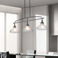 45 Industrial 3-Light Pendant Chandelier With Clear Glass Shades, Black Metal Frame, Adjustable Height, Modern Farmhouse Lighting For Kitchen Island, Dining Room, Or Living Room Bulb Not Included