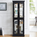 Elegant Lighted Glass Curio Display Cabinet - Wooden Frame Storage For Living Room, Kitchen & Pantry - Includes Light Bulb - Ideal For Wine, Toys & Collectibles - Black
