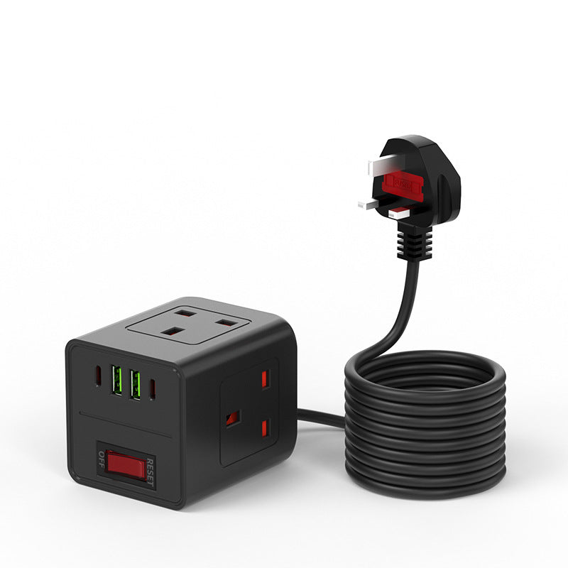 Cube Socket With Switch, 3 Way Multi Plug Cable Extension Socket With 2 USB & 2 Type-C Slots,2M Extension Cords For Home Dorm Office Travel