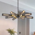 34 Modern Industrial Sputnik Chandelier, 8-Light Black And Gold Metal Pendant Light With Mesh Shades, E26 Base, Adjustable Height For Dining Room, Living Room, Or Kitchen Island  Bulb Not Included