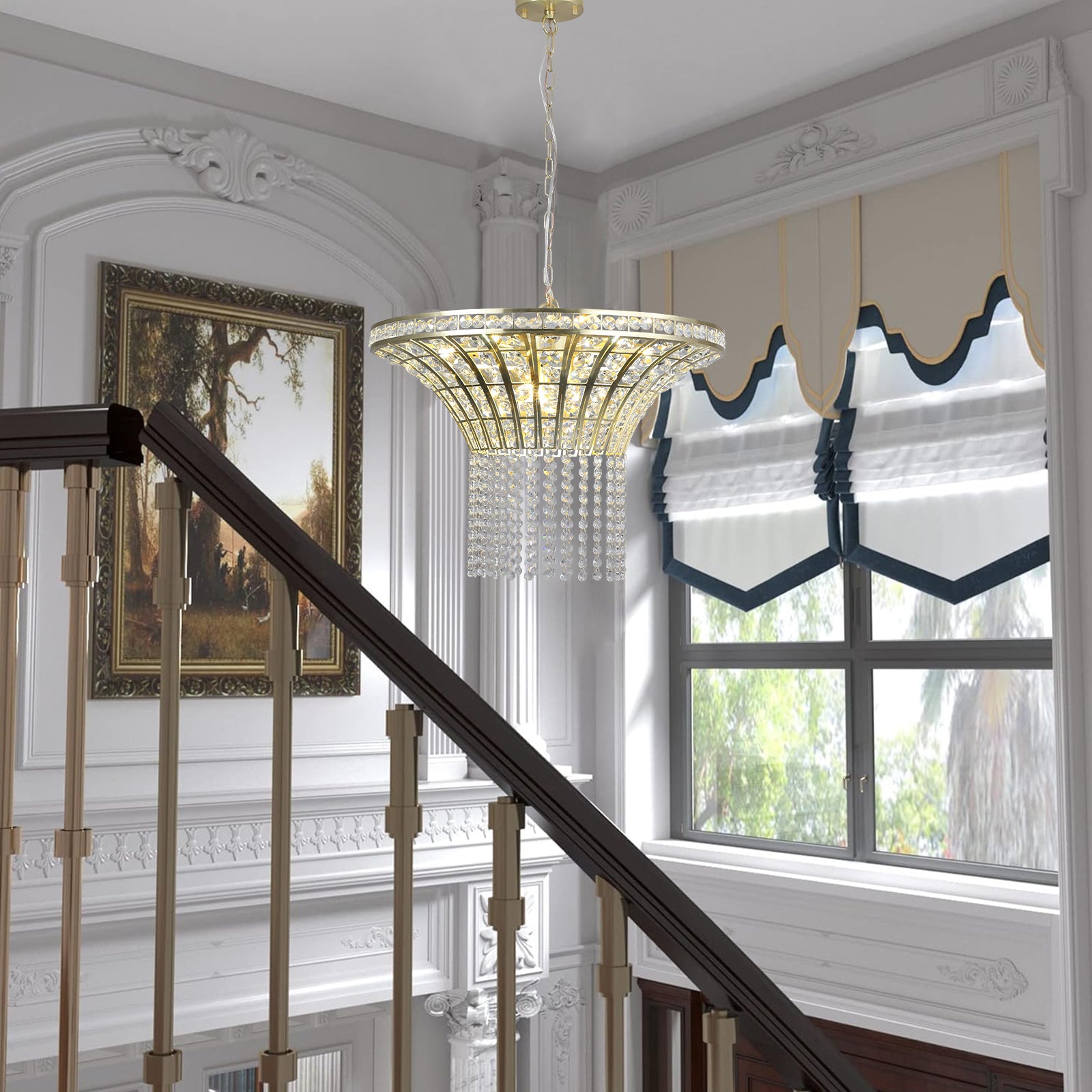 Same As W1340120181-L5021  8-Light 23.6   Wide Crystal Waterfall Chandelier   Bulb Not Included