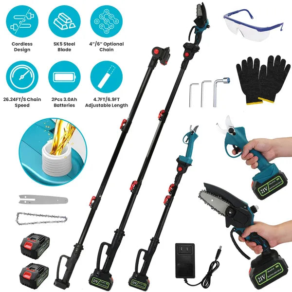 4-in-1 Pole Pruning Shears, Electric Pruning Shears & Pole Saws For Tree Trimming With 7 Adjustable Head...