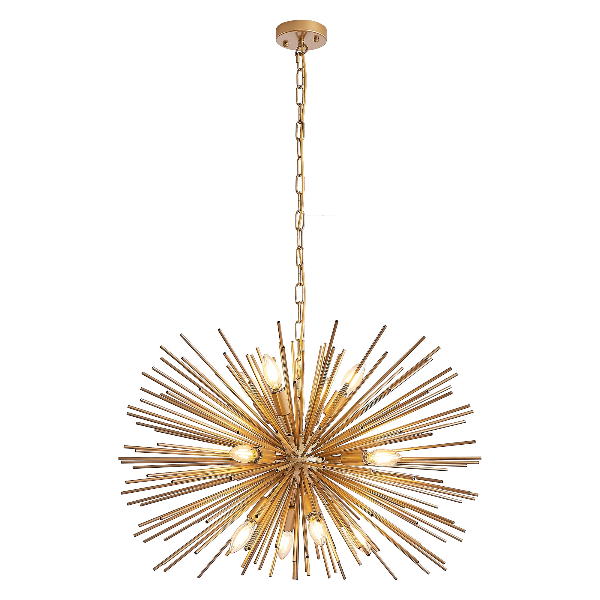 29 Mid-Century Modern 12-Light Starburst Chandelier   Gold Sputnik Pendant Light Fixture For Living Room, Dining Room, Or Foyer  Bulb Not Included