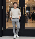 Boys Slim Fit Grey School Trousers Kids Smart Casual Pants Elastic Waist 6-12Y