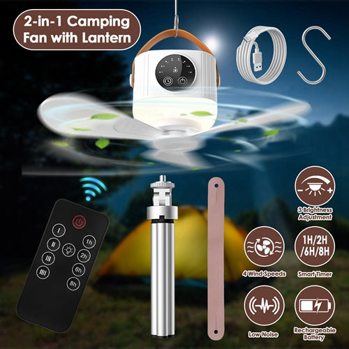 1Pc Tent Ceiling Fan With Light Tripod Stand 7200mah Rechargeable Battery Operated Hanging Canopy Fan With Remote...