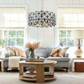 19  Geometric Crystal And BlackGold Round Pendant Chandelier - Modern 5-Light Fixture For Dining Room, Living Room, Or Kitchen  Bulb Not Included