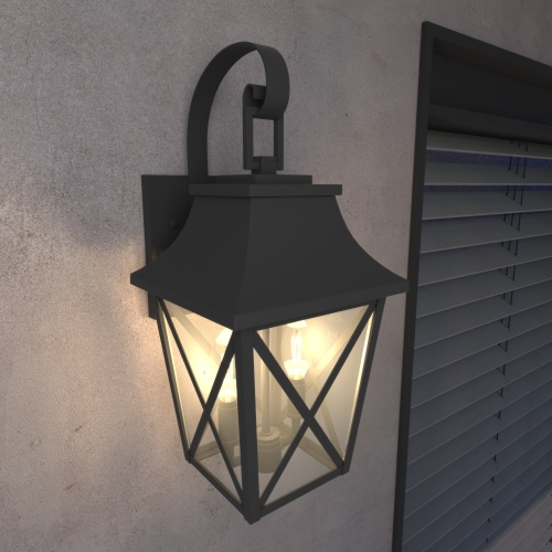 Black Outdoor Wall Light 2 Lights, Large Outdoor Modern Wall Light Fixtures, Industrial Porch Light Wall Mounted...
