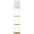 Modern Floor Lamp With Shelves, 3 Layer Shelf Tall Standing Lamp With Fabric Lampshade, Pull Chain Switch For Living Room, Bedroom, Bulb Not Included, White