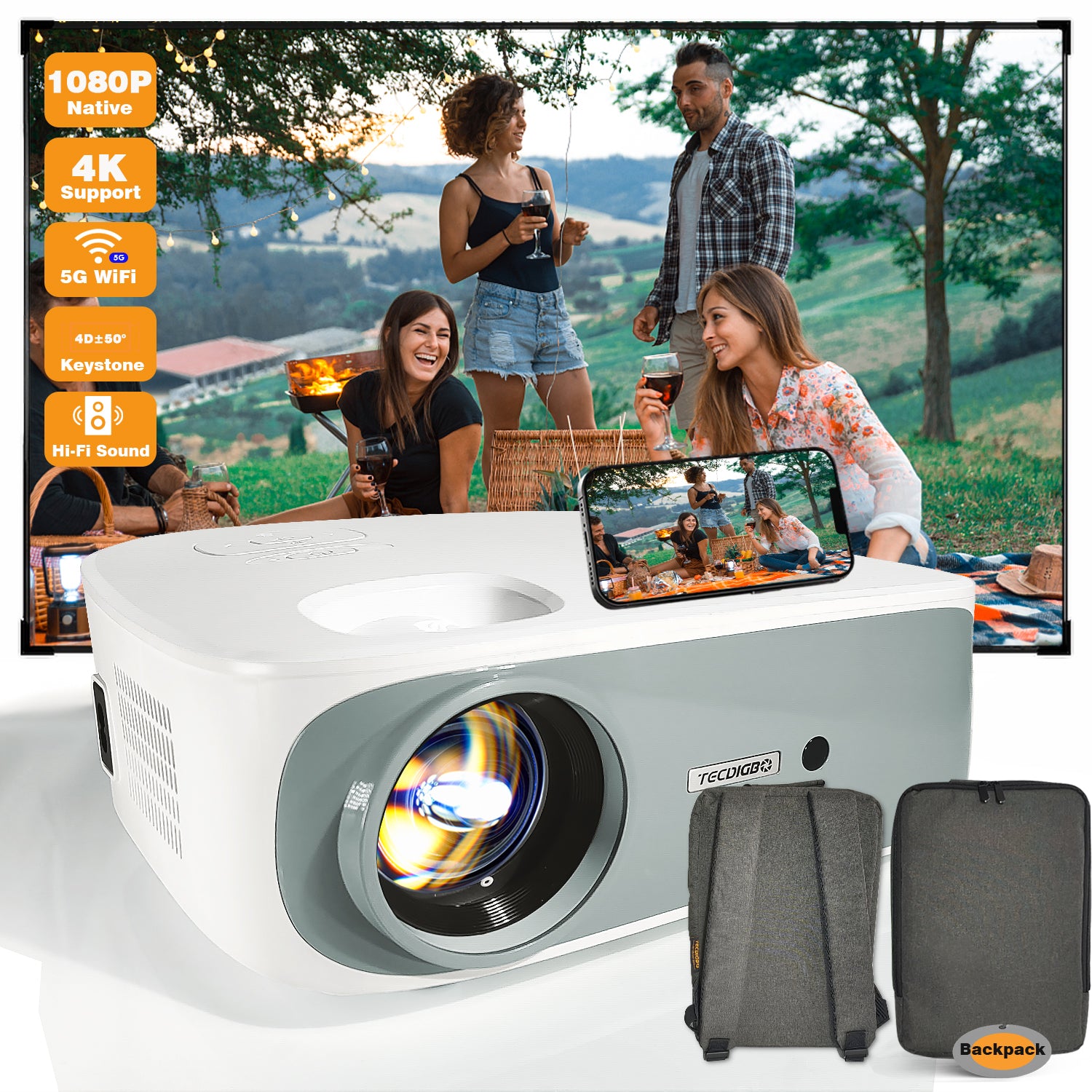 4K 5G Bluetooth Projector 4D Keystone Correction Native 1080P Full HD Outdoor Movie Projector For Smart Phone Laptop...