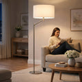 Horizon Brushed Nickel Table Lamp With On Off Switch Curved Metal Base Linen Shade