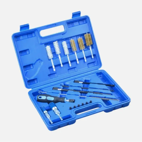 Tool For Repairing And Cleaning Fuel Injector Seats, Made Of Carbon Steel, Featuring A Black, Silver, And Blue Design