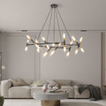 41 Black & Golden Modern Chandelier Light Fixture, Branch Design With Frosted Tubes, Black Cords, Adjustable Height Pendant Light For Dining Room, Living Room, Or Kitchen Island  Bulb Not Included