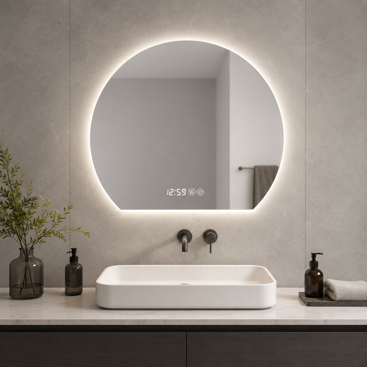 80cm LED Round Bathroom Mirror With Lights-Wall Mount Vanity, Anti-Fog, 3 Color Temperature Adjustable & Dimmable Light, Makeup Mirror For Bedroom & Bathroom, Smart Mirror For Modern Home Decor