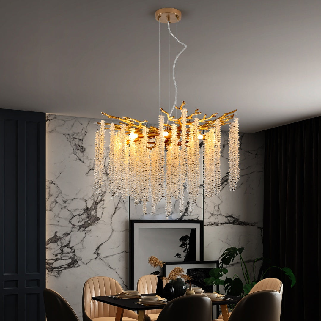 24-inch Modern Golden Pendant Light With Cascading Crystal Strands, Ideal For Living Room, Dining Room And Foyer, High-End Decorative Lighting Fixture  Bulb Not Included