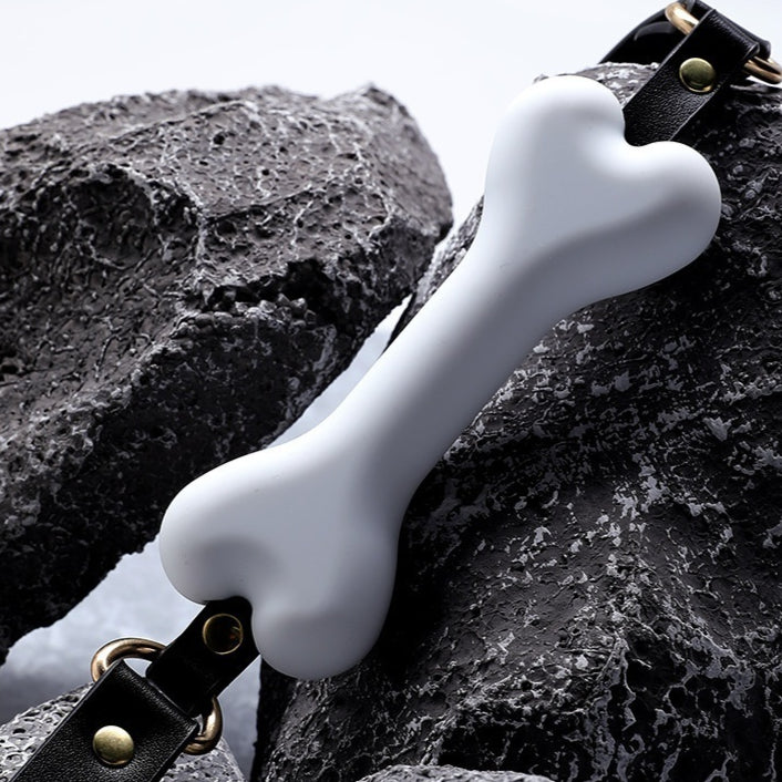 Black Leather Small Bone Silicone Mouth Plug