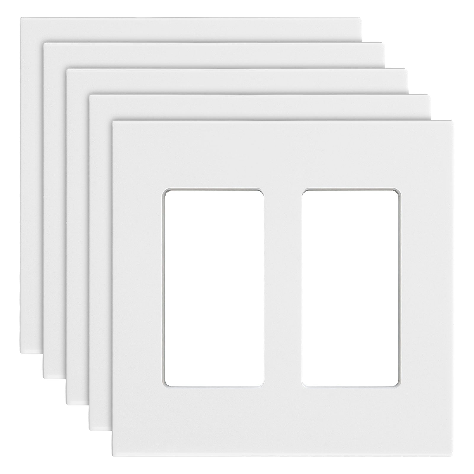 Rocker Light Wall Plates, 2-Gang Decorative Outlet Covers,Standard Size 4.57in L 4.53in H Unbreakable Polycarbonate Thermoplastic Faceplate For Receptacle Outlet&Switch 5 Pack, White