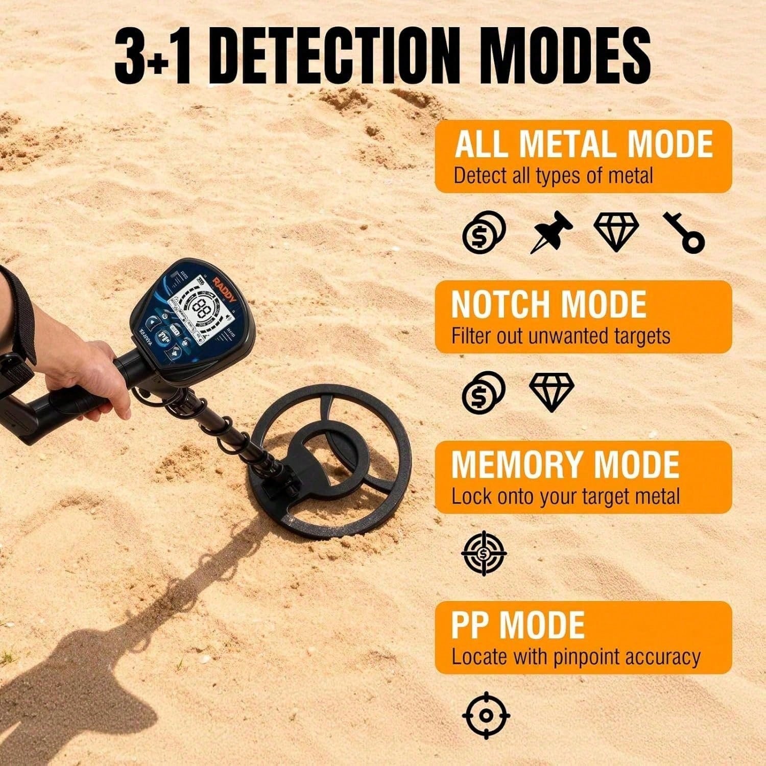 High-Precision Professional Adult Metal Detector, 4 Modes, 10 Inch IPX7 Waterproof Probe, LCD Display Complete...