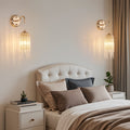 Set Of 2 Gold Frame And Cascading Crystal Bead String Wall Sconces, E12 Bulb Socket, Elegant Hanging Light Fixture For Living Room, Bedroom, Hallway  Bulb Not Included