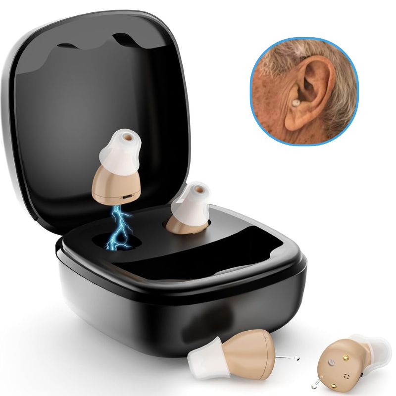Rechargeable CIC Invisible Intelligent Hearing Aids For Seniors Noise Reduction 3-Level Volume Control Portable...
