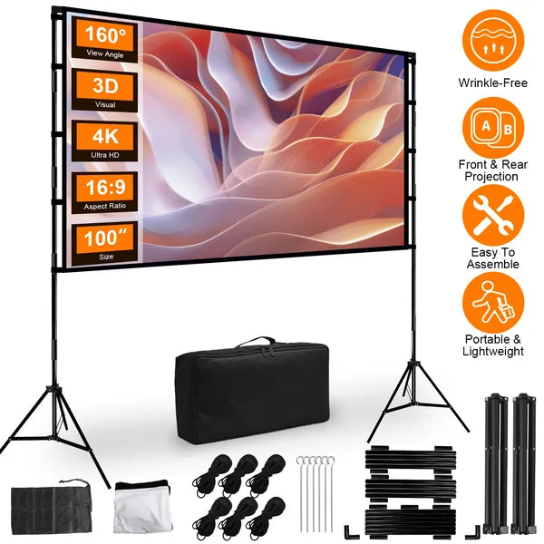 100inch/120inch Options Projector Screen With Stand 16:9 4K HD Rear Front Wrinkle-Free Portable And Foldable Movie... — kaufen online Deutschland