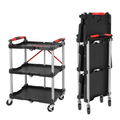 Foldable Utility Service Cart, 3 Shelf Heavy Duty Plastic Rolling Cart With Swivel Wheels 2 With Brakes, Ergonomic...