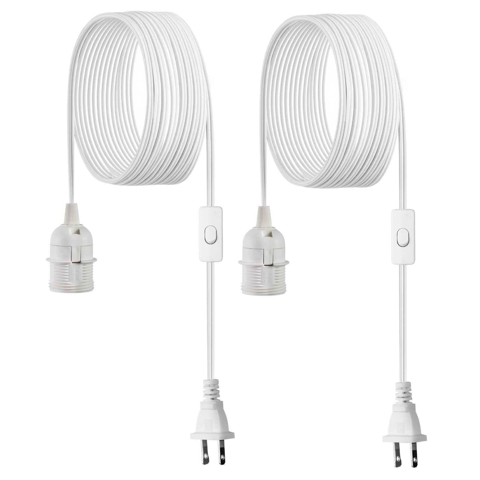 Plug In Hanging Light Cord Kit, 16ft Lantern Extension Cords, 2 Pack E26 Light Socket Lamp Cord Replacement, Secure & Sturdy, Easy To Install, Pendant Lamp Kit On/Off Switch & Socket Rings