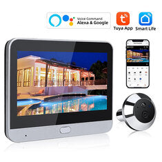 Smart Home Tuya 120° Wide Angle Door Peephole Camera 1080P One Way Intercom Video Eye Motion Detection Wifi Doorbell Camera 5000mAh Battery Work with Alexa&Google