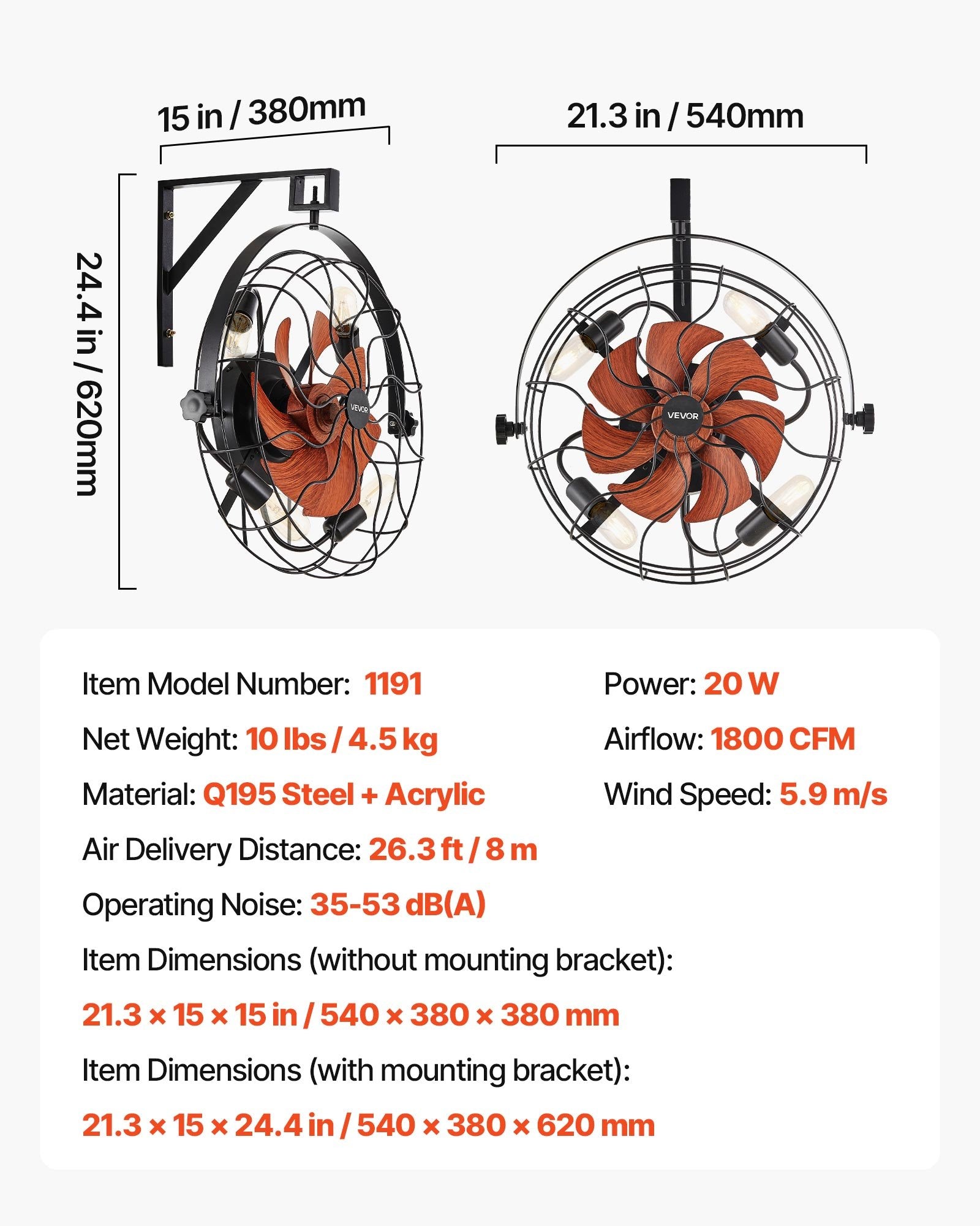 Wall Mounted Fan With Lights, 21 Inch Wall Mount Fan With Remote, 6 Speeds Plug In Wall Fan, Timer, 360 Adjustable Tilt For Bedroom,Garage,Workshop  Compatible 4 E26 Bulb Sockets,No Bulb