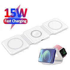 3-in-1 Magnetic Wireless Charger Foldable Design 15W Fast Charging Multi-Device Compatibility for iPhone AirPods Watch Portable Travel Charge