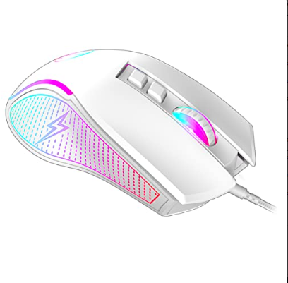 Wired Ergonomic Gaming Mouse RGB Backlit 3600 Adjustable DPI For PC Laptop---White