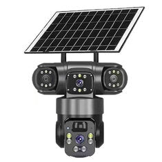 Guudgo V380 12MP Tri-Lens Solar Powered PTZ Security Camera Wireless WiFi/4G PIR Motion Detect Two Way Audio IP66 Waterproof Outdoors CCTV Surveillance Cameras