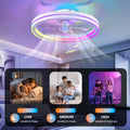 RGB Ceiling Fans With Lights, 19in Smart LED Ceiling Fan With Remote APP Control, Modern Low Profile Bladeless Chandelier Fan, Dimmable White Fandelier For Bedroom, Living Room, Kitchen