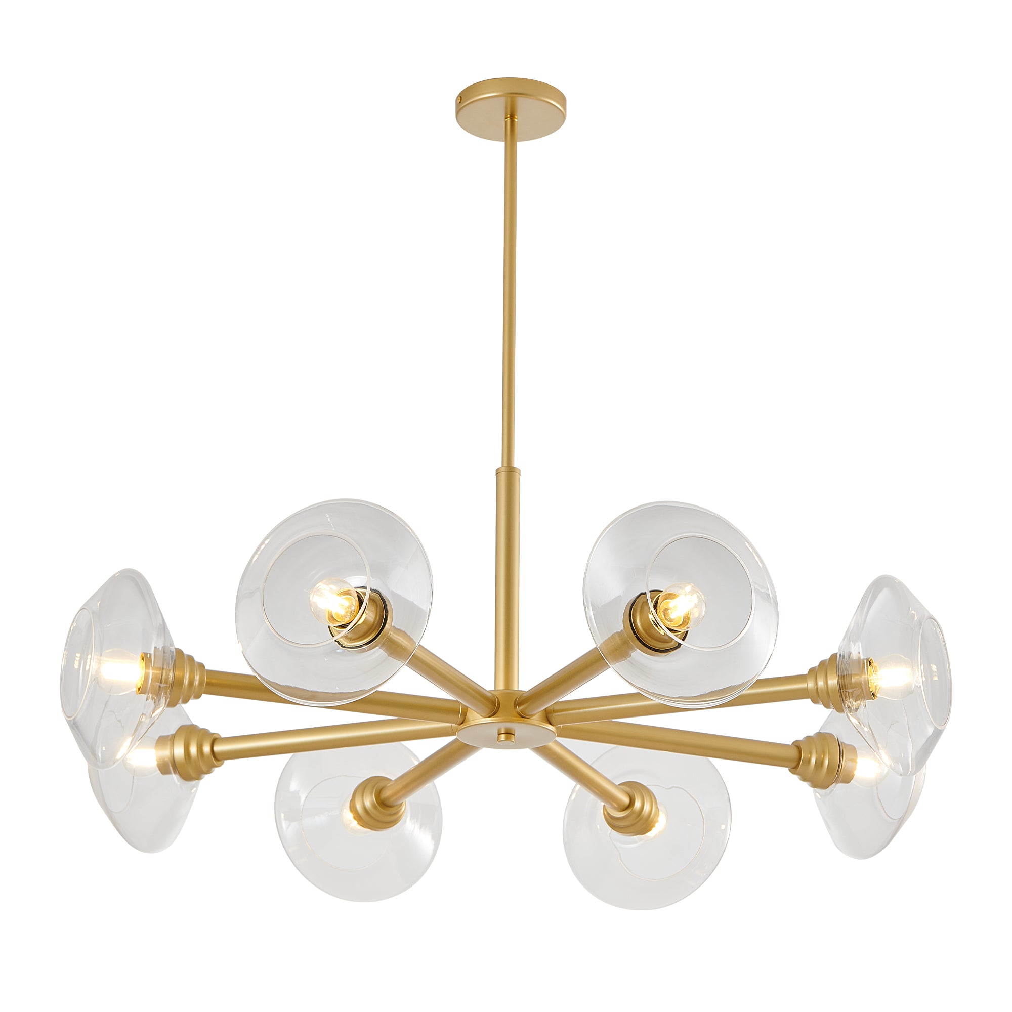 36 Modern Gold 8-Light Sputnik Chandelier With Clear Glass Shades, Mid-Century Hanging Pendant Light Fixture For Dining Room, Living Room, Or Kitchen Bulb Not Included
