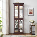 Lighted Glass Curio Display Cabinet,Display Cabinet,Glass Storage Cabinet Glass Wine Cabinet Wood Frame Toy Display For Living Room, Kitchen, Pantry Light Bulb Included Dark Cherry