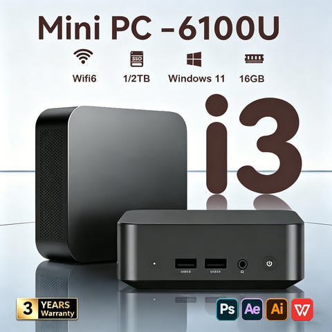 Windows 11 Mini-PC i3 Intel Core i3 6100U 16GB RAM 512GB SSD 3-Display WiFi 6 BT5.2