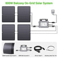 LIONSHEE LS-PV800Mi 800W Flexibles Solarmodul-Set 4x200W Solarmodule Mikrowechselrichter 23.5% Hoher Wirkungsgrad IP67 Wasserdicht 5m AC-Kabel