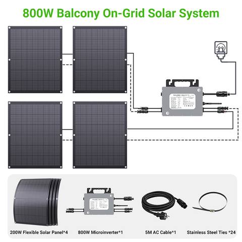LIONSHEE LS-PV800Mi 800W Flexibles Solarmodul-Set 4x200W Solarmodule Mikrowechselrichter 23.5% Hoher Wirkungsgrad IP67 Wasserdicht 5m AC-Kabel