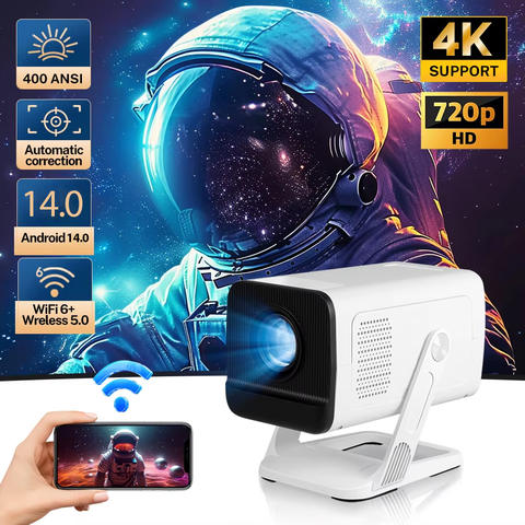 LYNCast Tragbarer Projektor 4K 400 ANSI Lumen Android 14 WiFi6 BT5.4 für Schlafzimmer Mietwohnungen Camping